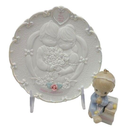 Precious Moments 25th Anniversary Plate 1995 Christmas Musical Ornament Lot 2 - Picture 1 of 9